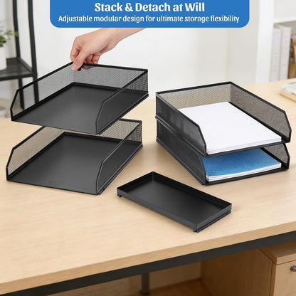 4 Tier Paper Tray Organizer for Desk, Stackable Office Organization