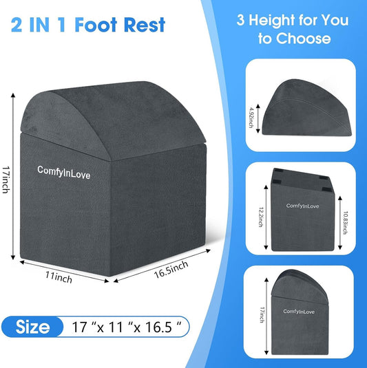 Foot Rest for Under Desk with 3 Heights, Foot Stool, Dark Grey