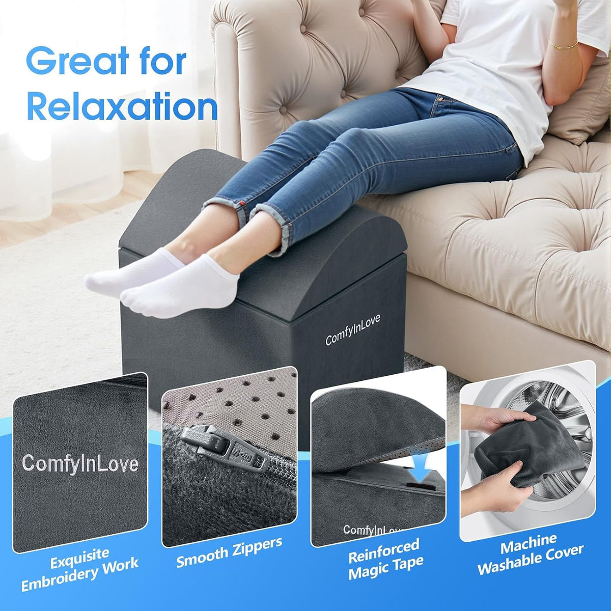 Foot Rest for Under Desk with 3 Heights, Foot Stool, Dark Grey