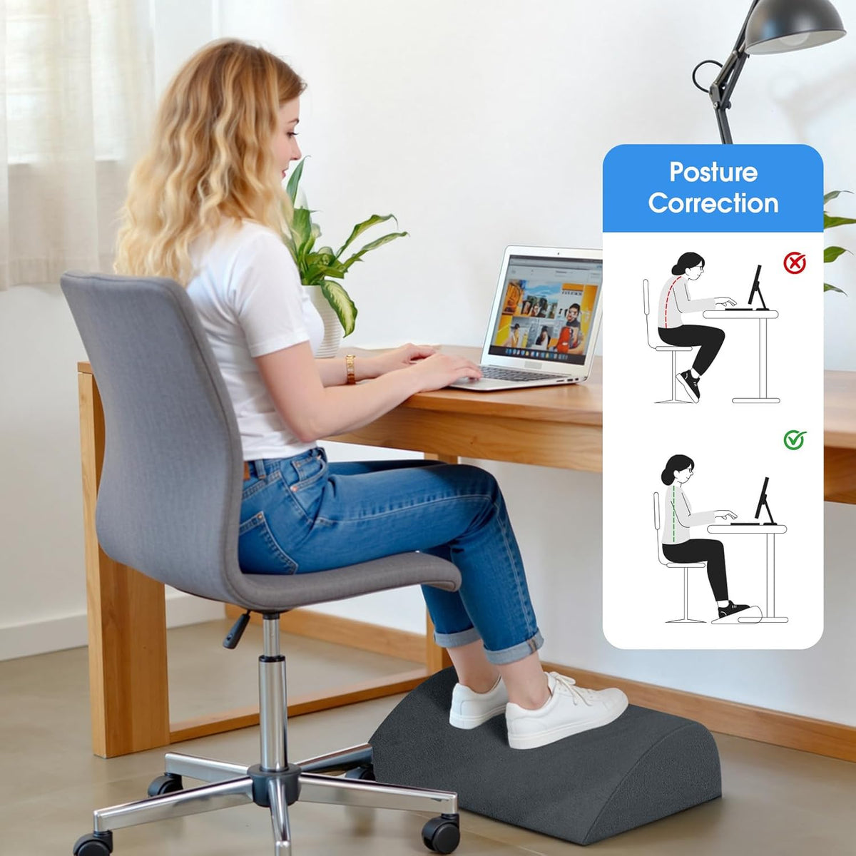 Foot Rest for Under Desk with 3 Heights, Foot Stool, Dark Grey