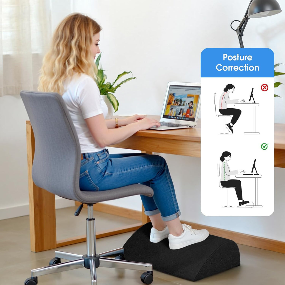 Foot Rest for Under Desk with 3 Heights, Foot Stool, Dark Grey
