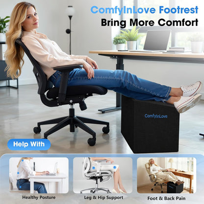 Foot Rest for Under Desk with 3 Heights, Foot Stool, Dark Grey