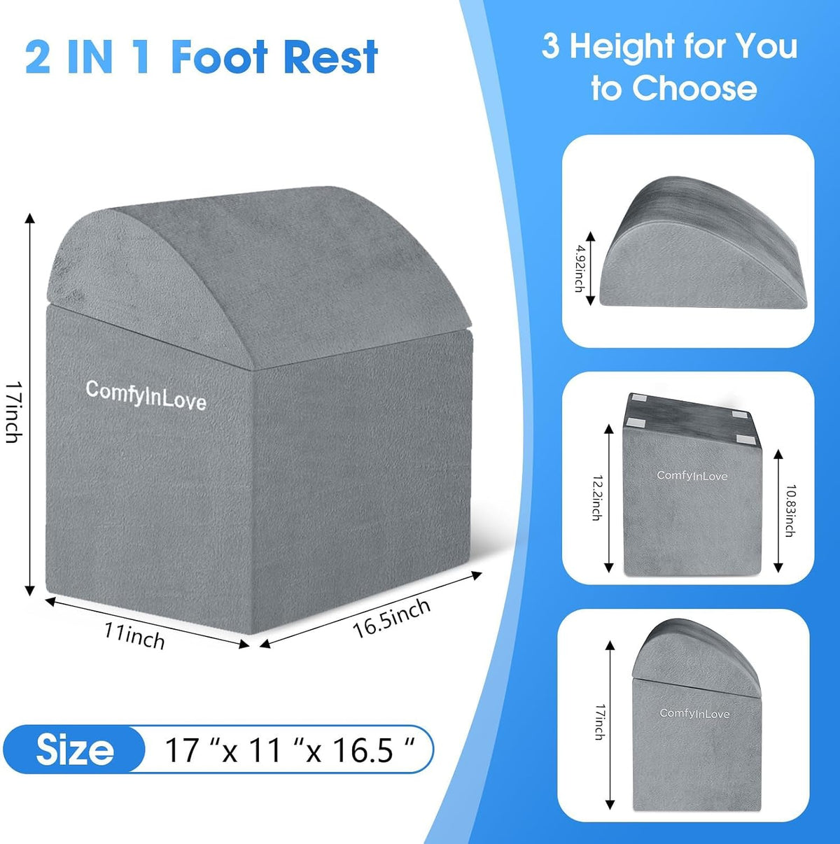 Foot Rest for Under Desk with 3 Heights, Foot Stool, Dark Grey