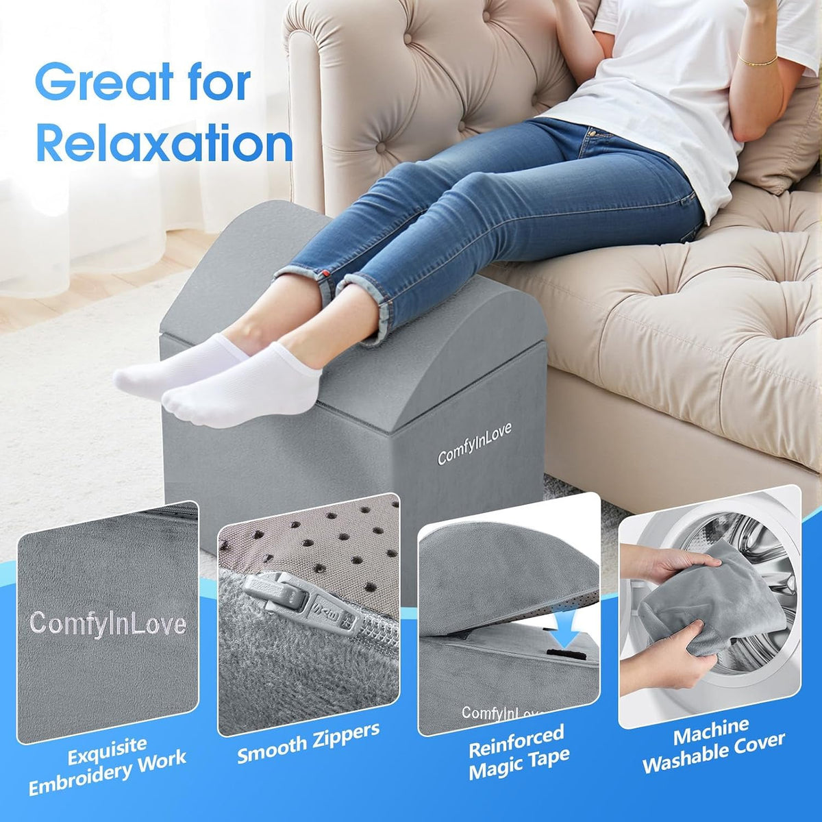 Foot Rest for Under Desk with 3 Heights, Foot Stool, Dark Grey