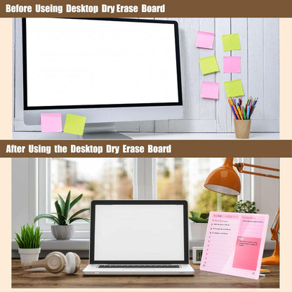 Desktop Thickened Acrylic Dry Erase Board to do List Planner Board，12"x10"，Tabletop Whiteboard with Stand，Frameless Pink Dry Erase White Board，for Office/Home/School