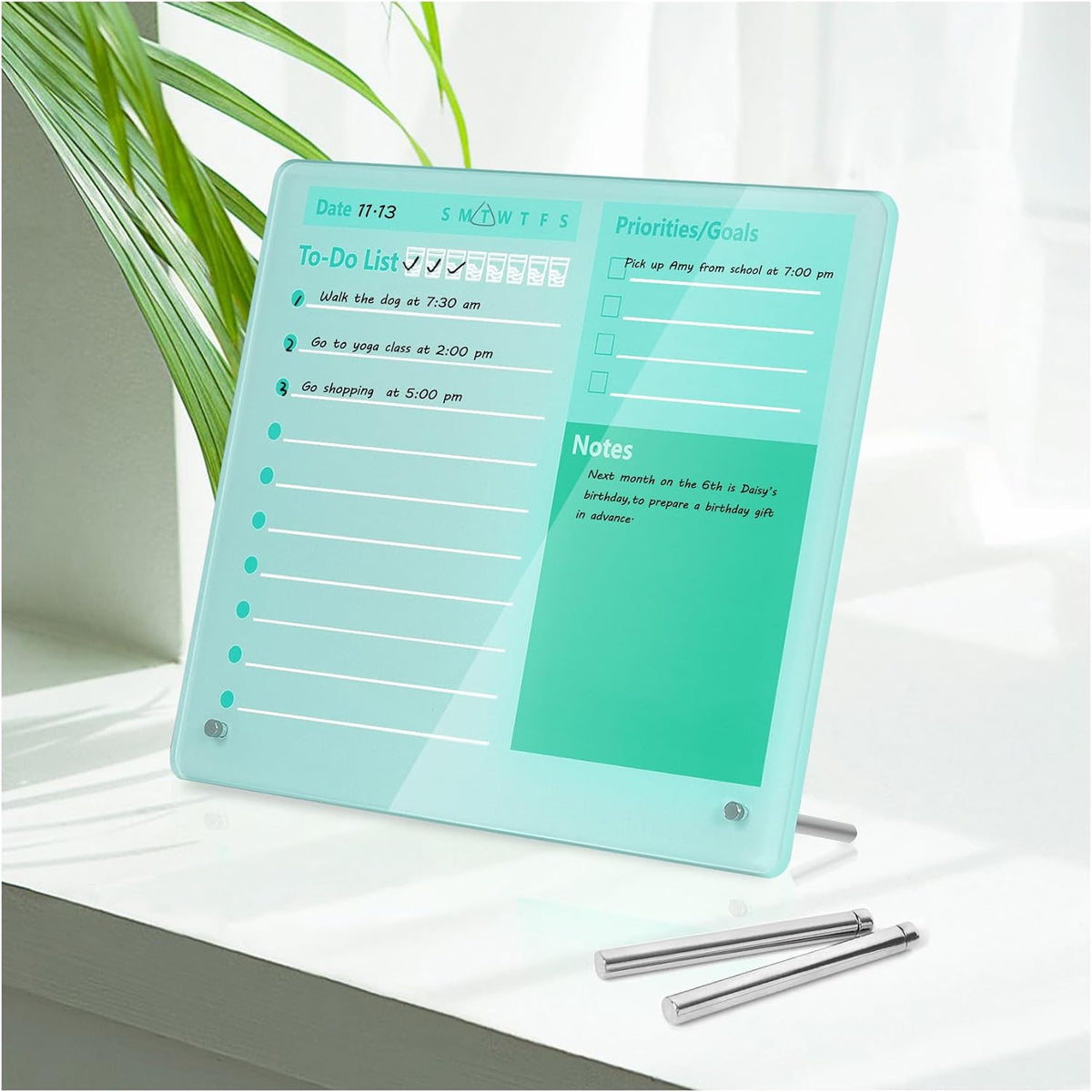Desktop Thickened Acrylic Dry Erase Board to do List Planner Board，12"x10"，Tabletop Whiteboard with Stand，Frameless Pink Dry Erase White Board，for Office/Home/School