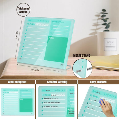 Desktop Thickened Acrylic Dry Erase Board to do List Planner Board，12"x10"，Tabletop Whiteboard with Stand，Frameless Pink Dry Erase White Board，for Office/Home/School
