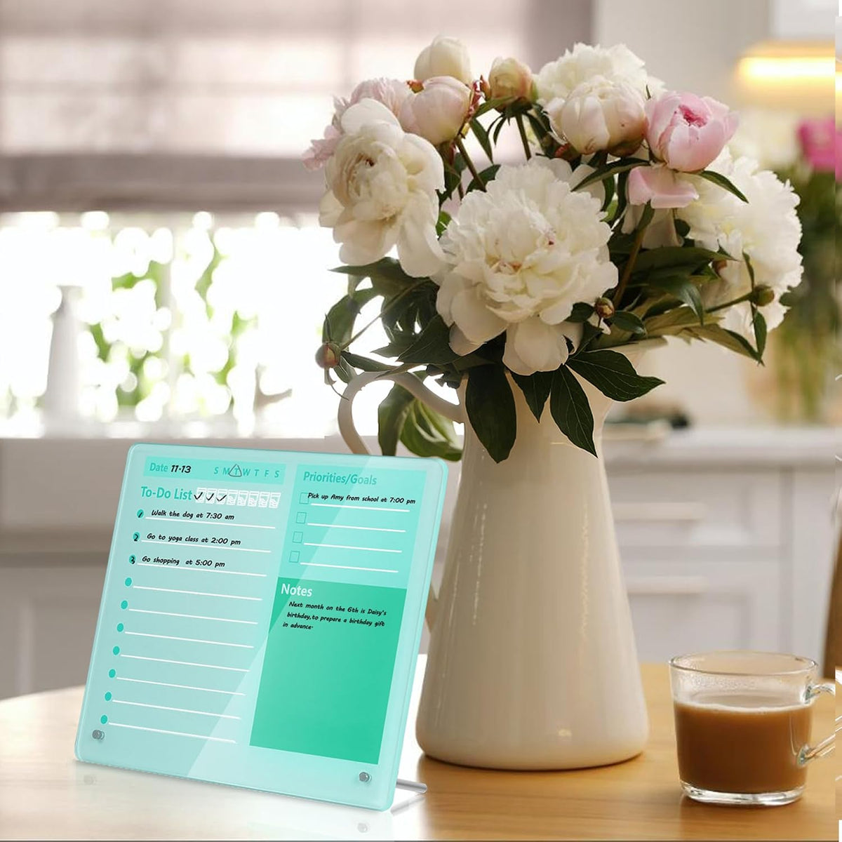 Desktop Thickened Acrylic Dry Erase Board to do List Planner Board，12"x10"，Tabletop Whiteboard with Stand，Frameless Pink Dry Erase White Board，for Office/Home/School