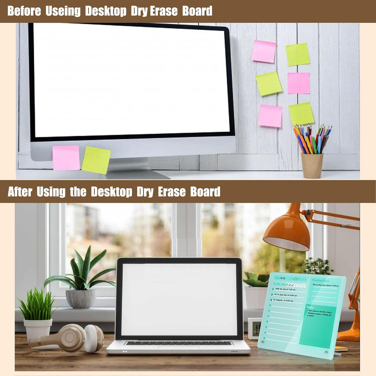 Desktop Thickened Acrylic Dry Erase Board to do List Planner Board，12"x10"，Tabletop Whiteboard with Stand，Frameless Pink Dry Erase White Board，for Office/Home/School