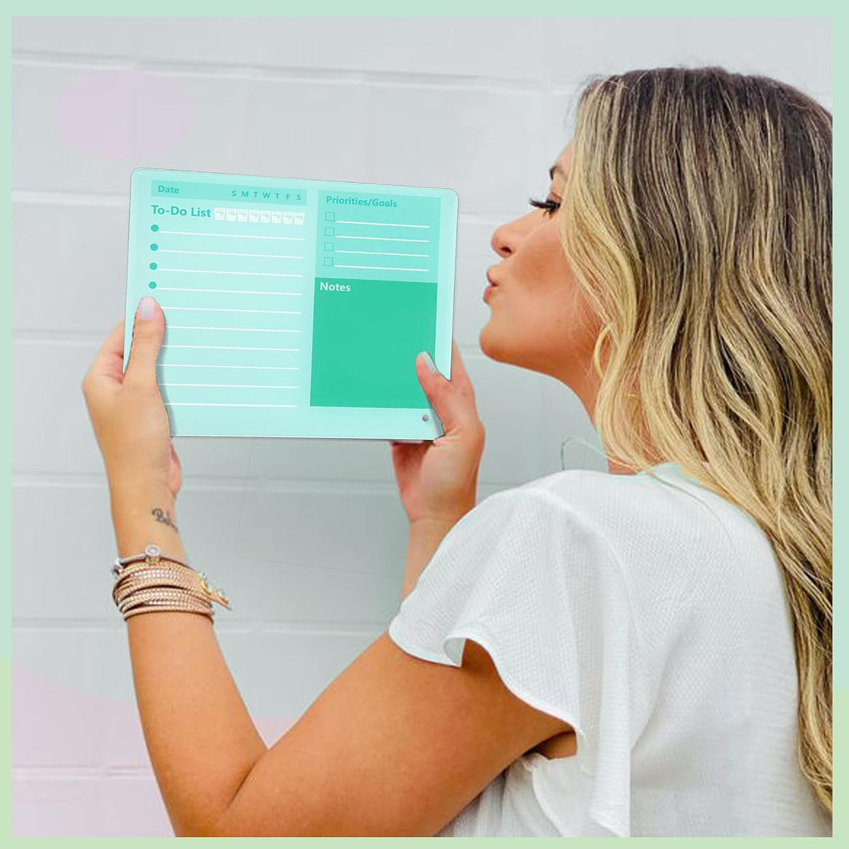 Desktop Thickened Acrylic Dry Erase Board to do List Planner Board，12"x10"，Tabletop Whiteboard with Stand，Frameless Pink Dry Erase White Board，for Office/Home/School