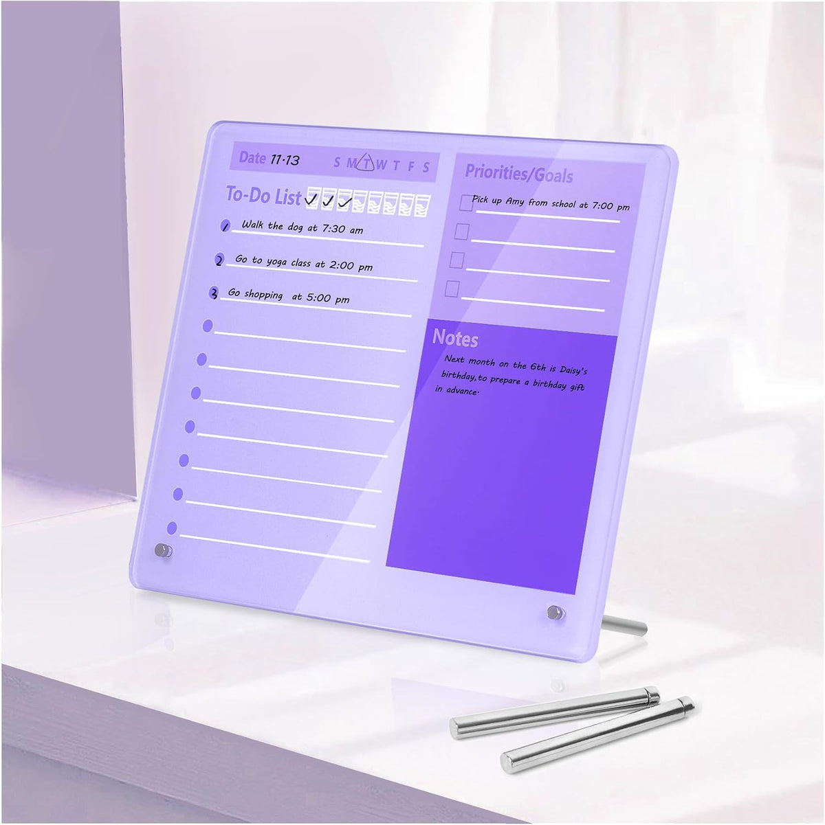 Desktop Thickened Acrylic Dry Erase Board to do List Planner Board，12"x10"，Tabletop Whiteboard with Stand，Frameless Pink Dry Erase White Board，for Office/Home/School