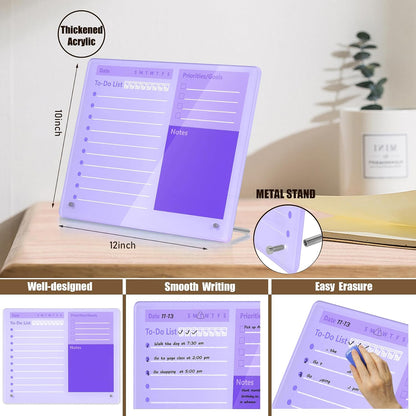 Desktop Thickened Acrylic Dry Erase Board to do List Planner Board，12"x10"，Tabletop Whiteboard with Stand，Frameless Pink Dry Erase White Board，for Office/Home/School