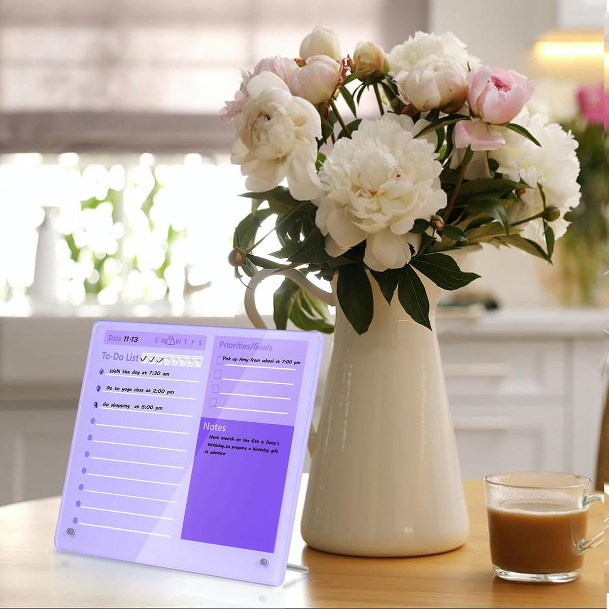 Desktop Thickened Acrylic Dry Erase Board to do List Planner Board，12"x10"，Tabletop Whiteboard with Stand，Frameless Pink Dry Erase White Board，for Office/Home/School