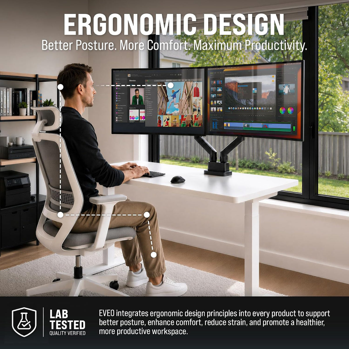 Premium Dual Monitor Mount 14"-32” Dual Monitor Arm VESA Bracket Adjustable Height Gas Spring Dual Monitor Stand, Screen Full Motion Dual Monitor Arm-Computer Monitor Stand for 2 Screens - Black