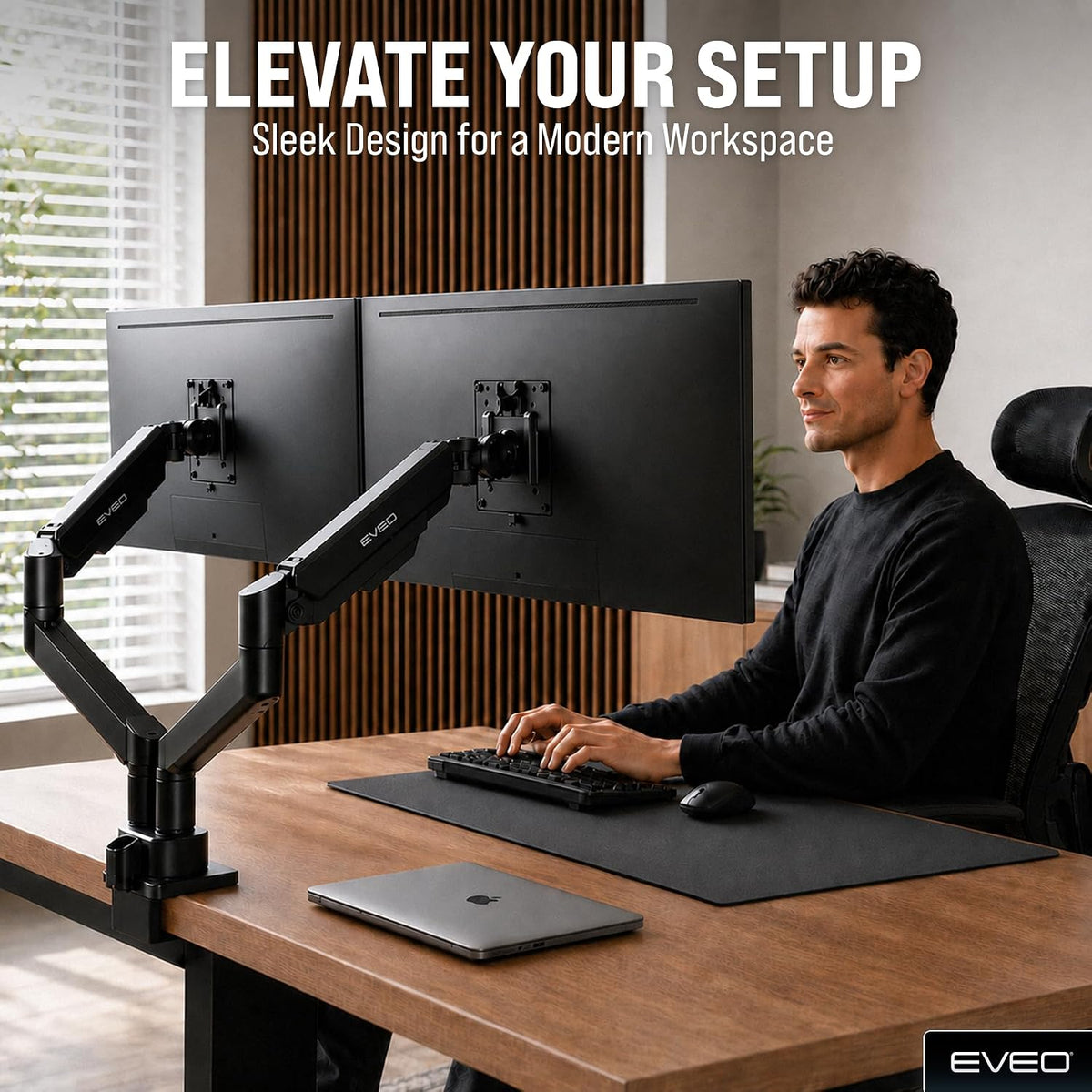 Premium Dual Monitor Mount 14"-32” Dual Monitor Arm VESA Bracket Adjustable Height Gas Spring Dual Monitor Stand, Screen Full Motion Dual Monitor Arm-Computer Monitor Stand for 2 Screens - Black