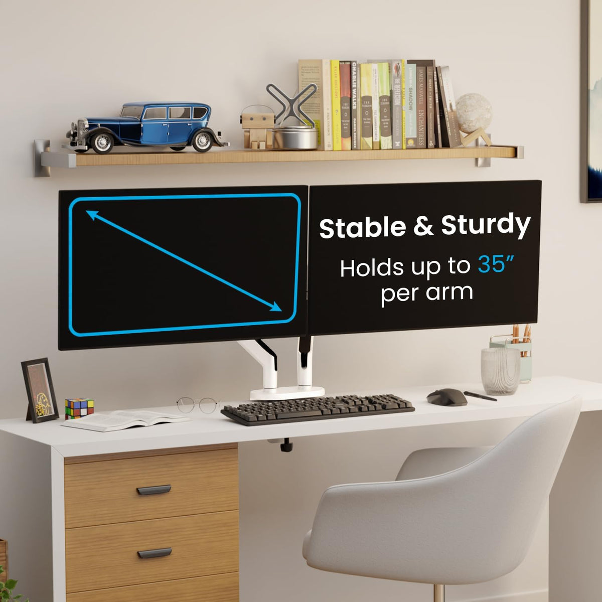 Premium Dual Monitor Mount 14"-32” Dual Monitor Arm VESA Bracket Adjustable Height Gas Spring Dual Monitor Stand, Screen Full Motion Dual Monitor Arm-Computer Monitor Stand for 2 Screens - Black