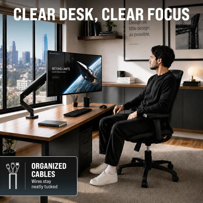 Premium Dual Monitor Mount 14"-32” Dual Monitor Arm VESA Bracket Adjustable Height Gas Spring Dual Monitor Stand, Screen Full Motion Dual Monitor Arm-Computer Monitor Stand for 2 Screens - Black