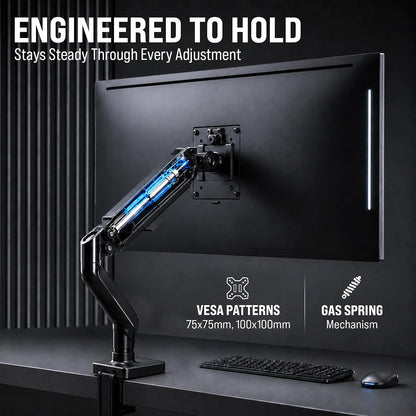 Premium Dual Monitor Mount 14"-32” Dual Monitor Arm VESA Bracket Adjustable Height Gas Spring Dual Monitor Stand, Screen Full Motion Dual Monitor Arm-Computer Monitor Stand for 2 Screens - Black