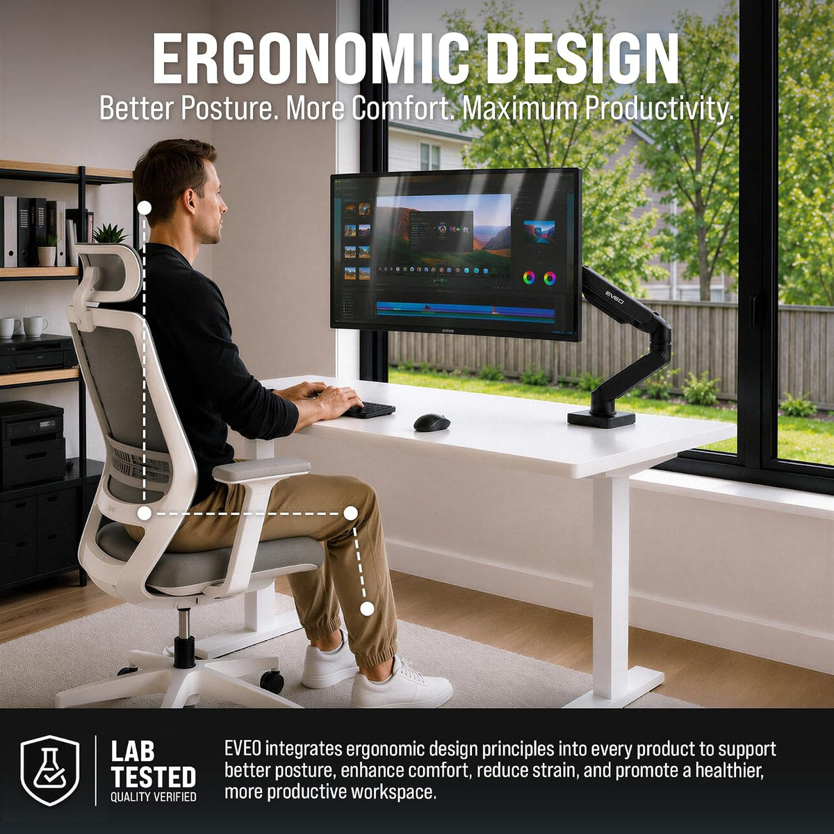 Premium Dual Monitor Mount 14"-32” Dual Monitor Arm VESA Bracket Adjustable Height Gas Spring Dual Monitor Stand, Screen Full Motion Dual Monitor Arm-Computer Monitor Stand for 2 Screens - Black