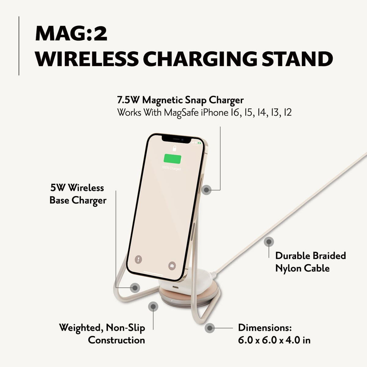 W&P MAG:2 Wireless Charging Stand - Belgian Linen, 2 in 1 Multi-Device Charger - Magnetic Stand for MagSafe iPhones 16, 15, 14, 13, 12 with Charging Base for AirPod Cases, (Forest)