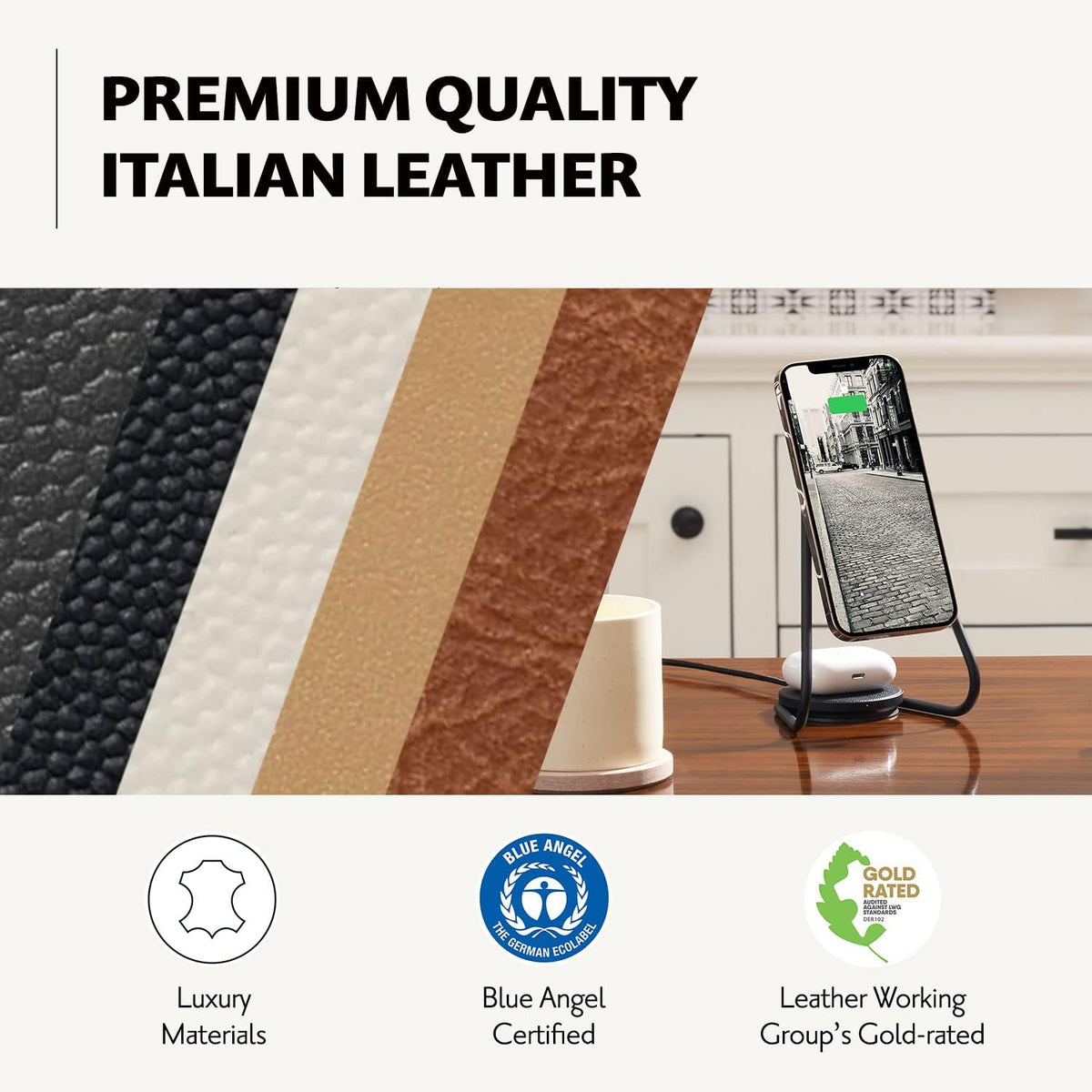 W&P MAG:2 Wireless Charging Stand - Belgian Linen, 2 in 1 Multi-Device Charger - Magnetic Stand for MagSafe iPhones 16, 15, 14, 13, 12 with Charging Base for AirPod Cases, (Forest)