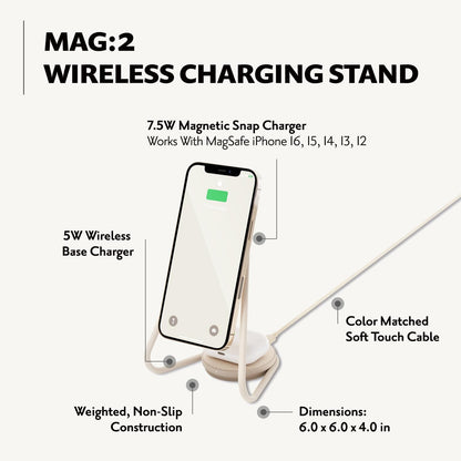 W&P MAG:2 Wireless Charging Stand - Belgian Linen, 2 in 1 Multi-Device Charger - Magnetic Stand for MagSafe iPhones 16, 15, 14, 13, 12 with Charging Base for AirPod Cases, (Forest)