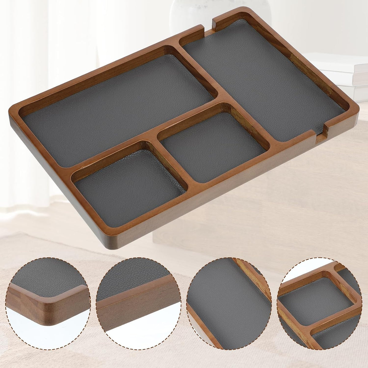 Valet Tray for Men, Black Sandalwood Catch All Tray, Wallet Trays Organizer for Nightstand, Desk, Elegant EDC Valet Trays for Keys, Watch, Phone, Jewelry