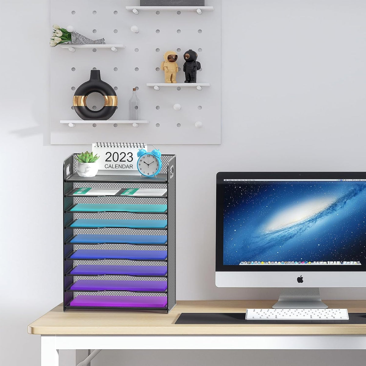 3 Tier Letter Tray Paper Organizer with Handle, Mesh Desk Organizer Paper Sorter File Rack Shelves, Black