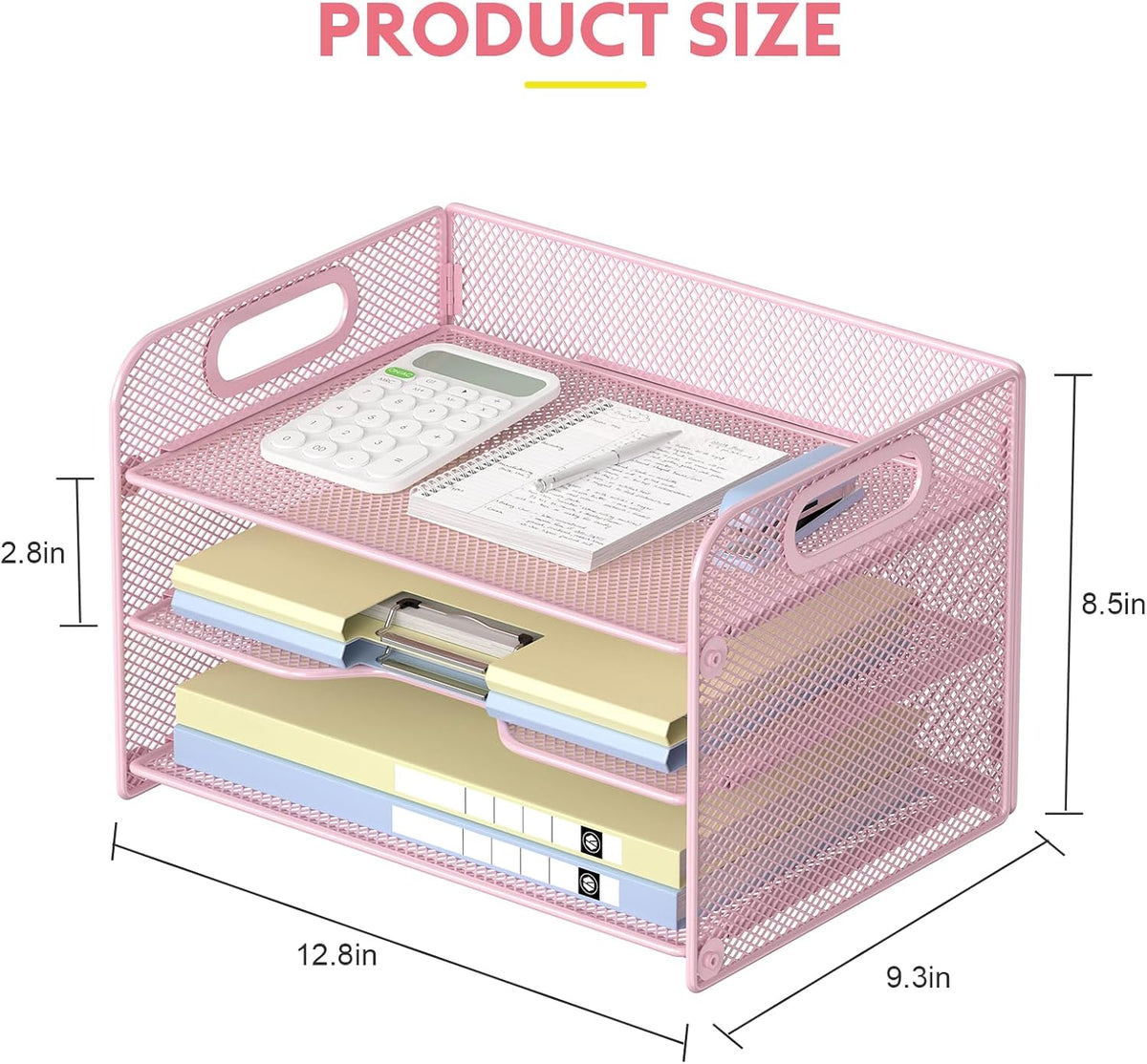 3 Tier Letter Tray Paper Organizer with Handle, Mesh Desk Organizer Paper Sorter File Rack Shelves, Black