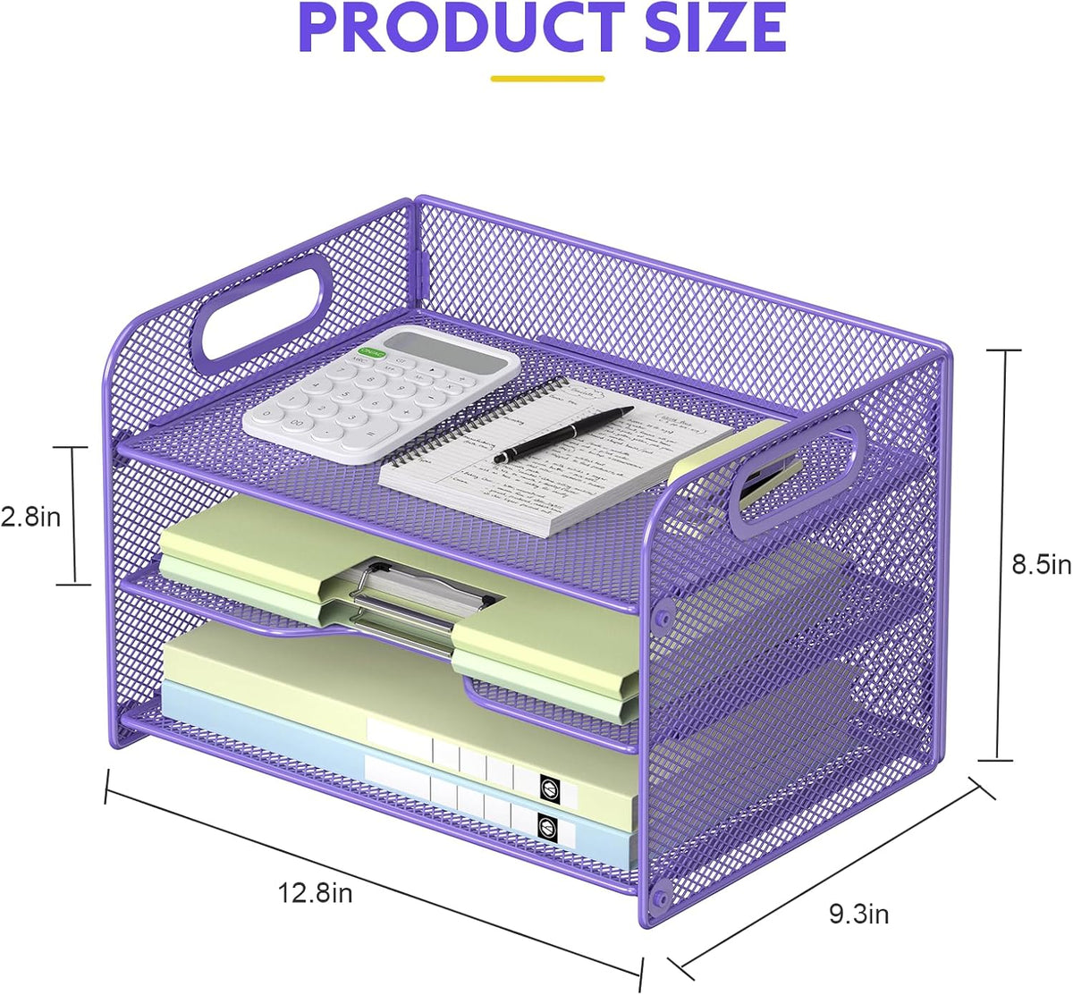 3 Tier Letter Tray Paper Organizer with Handle, Mesh Desk Organizer Paper Sorter File Rack Shelves, Black