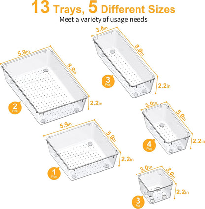 Drawer Organizers with Non-Slip Silicone Pads, 5-Size