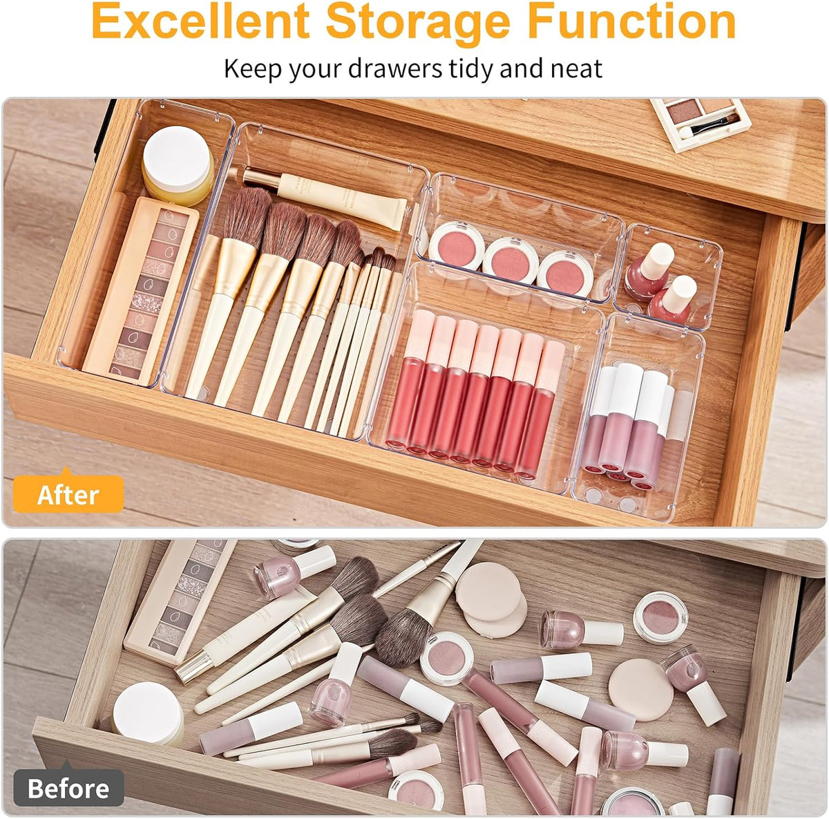 Drawer Organizers with Non-Slip Silicone Pads, 5-Size