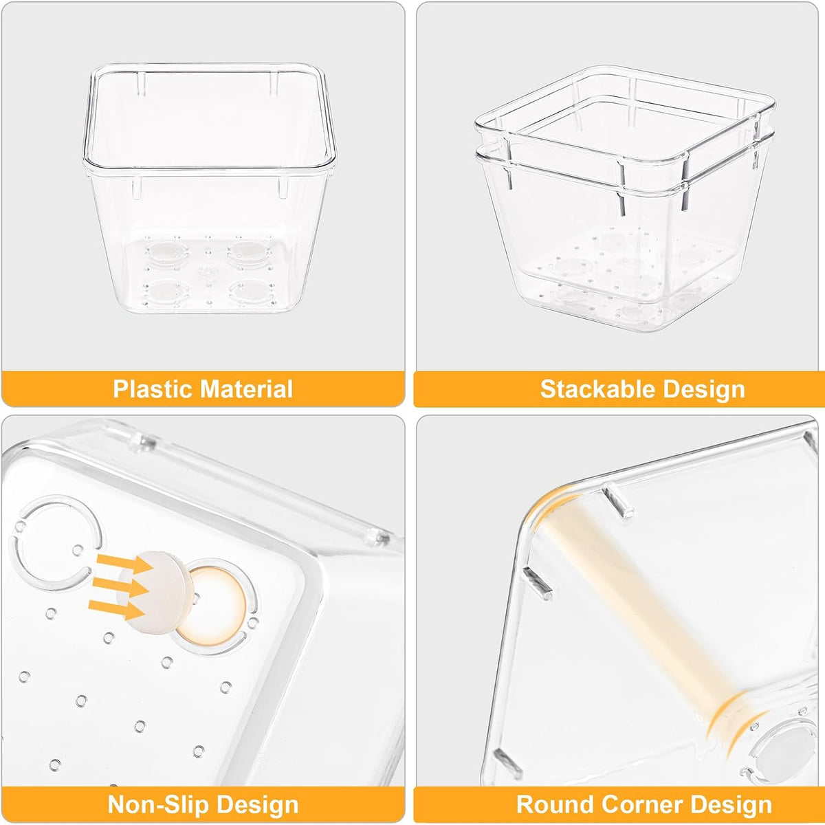 Drawer Organizers with Non-Slip Silicone Pads, 5-Size