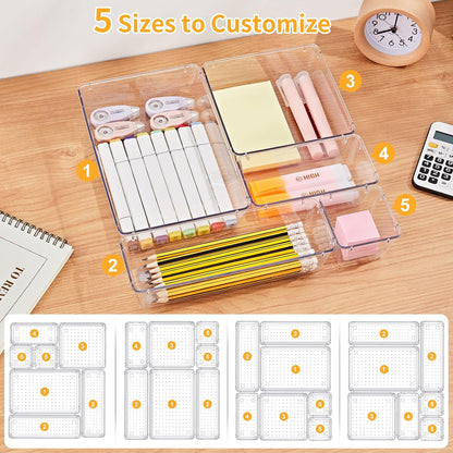 Drawer Organizers with Non-Slip Silicone Pads, 5-Size