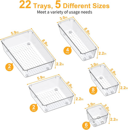 Drawer Organizers with Non-Slip Silicone Pads, 5-Size