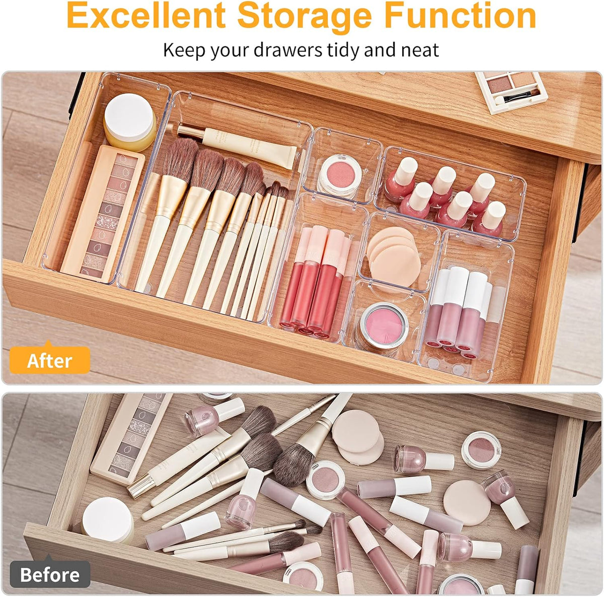 Drawer Organizers with Non-Slip Silicone Pads, 5-Size