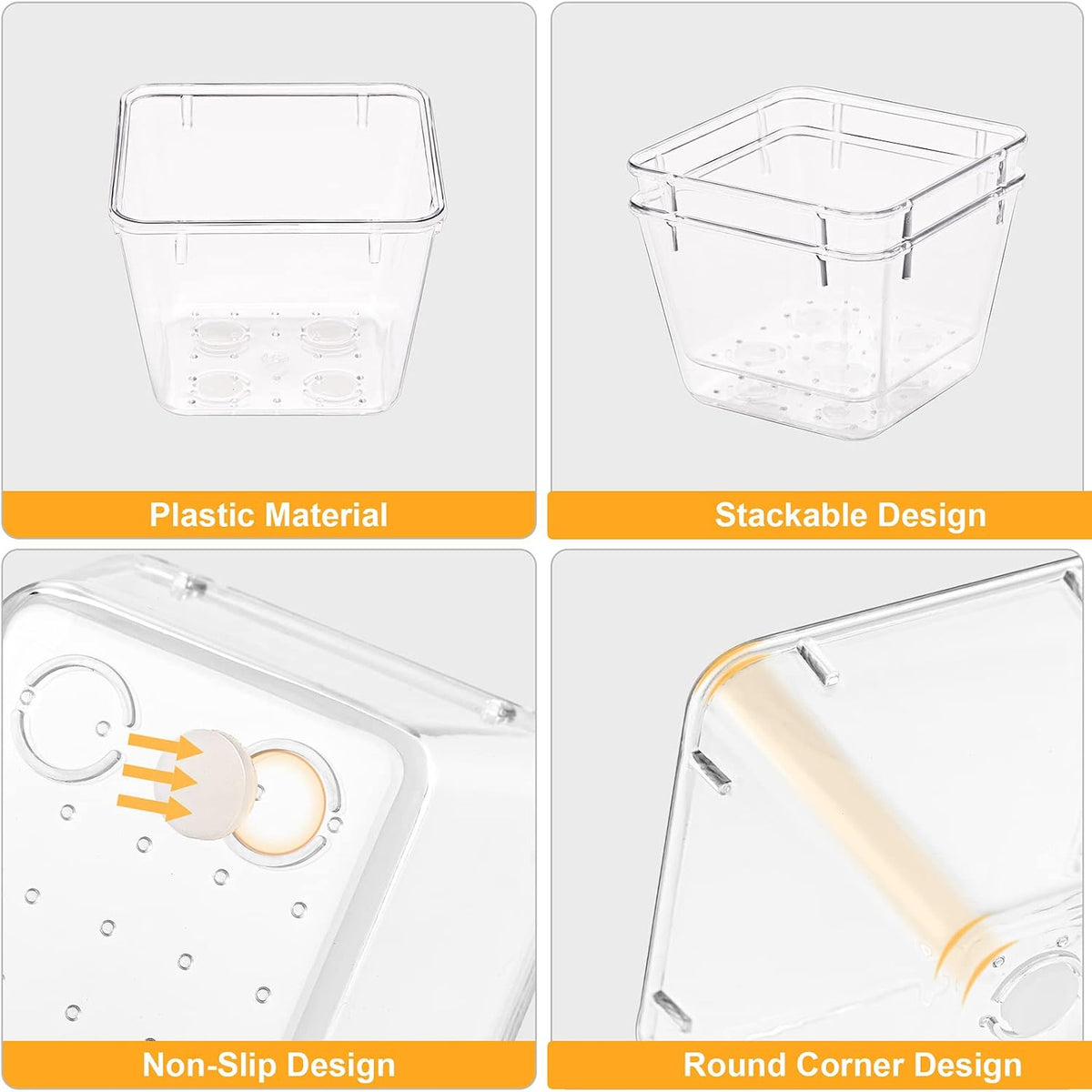 Drawer Organizers with Non-Slip Silicone Pads, 5-Size