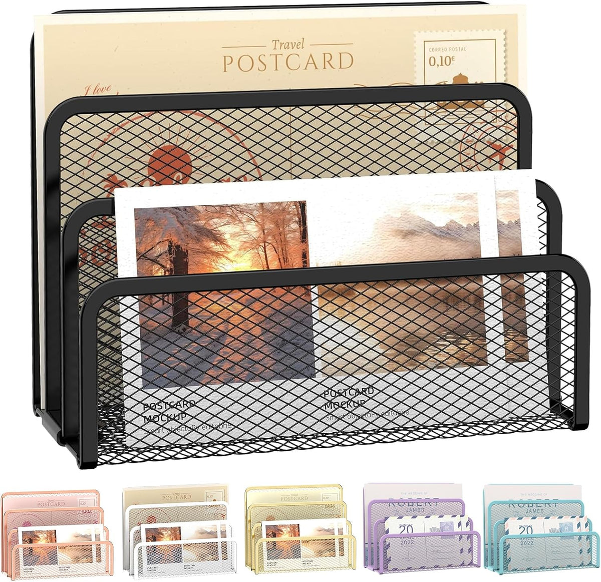 Mail Organizer for Desk, Mesh Metal Mail Holder Countertop with 3-Slot, Letter Sorter File Holder, Office Envelope Organizer for Mails (Black), 1