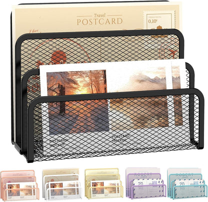 Mail Organizer for Desk, Mesh Metal Mail Holder Countertop with 3-Slot, Letter Sorter File Holder, Office Envelope Organizer for Mails (Black), 1