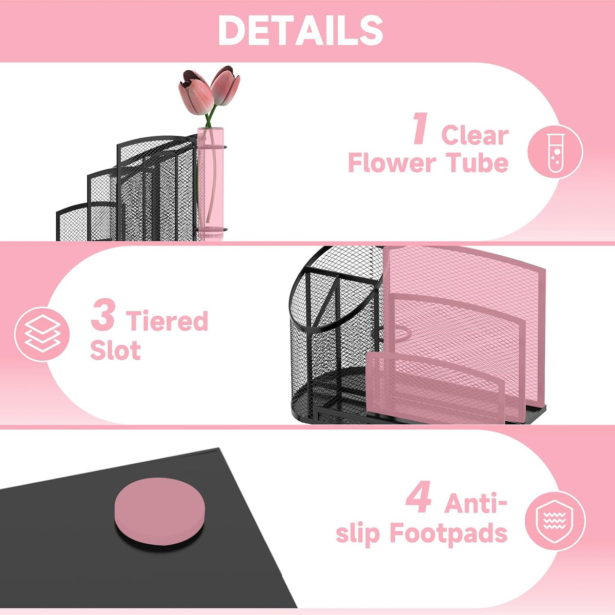 Mail Organizer for Desk, Mesh Metal Mail Holder Countertop with 3-Slot, Letter Sorter File Holder, Office Envelope Organizer for Mails (Black), 1