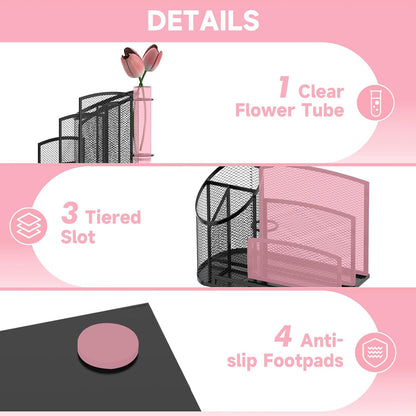 Mail Organizer for Desk, Mesh Metal Mail Holder Countertop with 3-Slot, Letter Sorter File Holder, Office Envelope Organizer for Mails (Black), 1