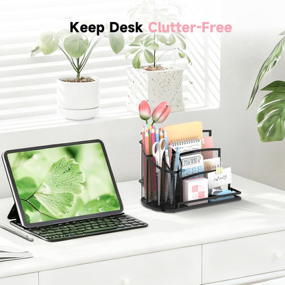 Mail Organizer for Desk, Mesh Metal Mail Holder Countertop with 3-Slot, Letter Sorter File Holder, Office Envelope Organizer for Mails (Black), 1