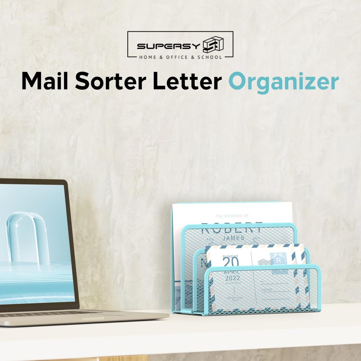 Mail Organizer for Desk, Mesh Metal Mail Holder Countertop with 3-Slot, Letter Sorter File Holder, Office Envelope Organizer for Mails (Black), 1