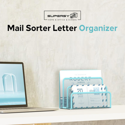 Mail Organizer for Desk, Mesh Metal Mail Holder Countertop with 3-Slot, Letter Sorter File Holder, Office Envelope Organizer for Mails (Black), 1