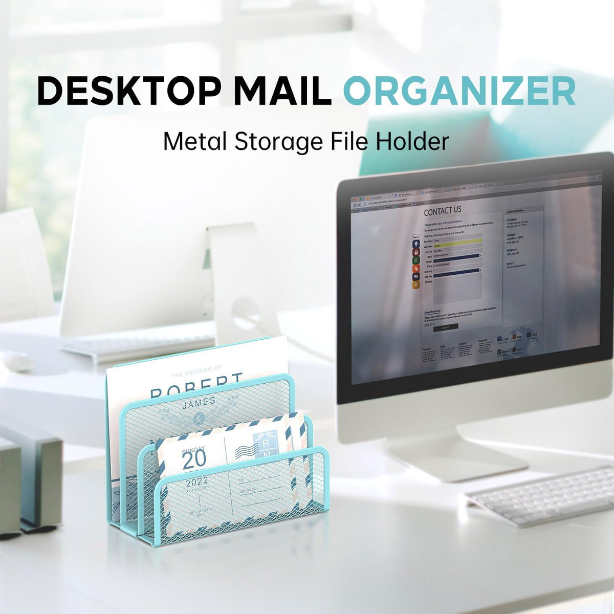 Mail Organizer for Desk, Mesh Metal Mail Holder Countertop with 3-Slot, Letter Sorter File Holder, Office Envelope Organizer for Mails (Black), 1