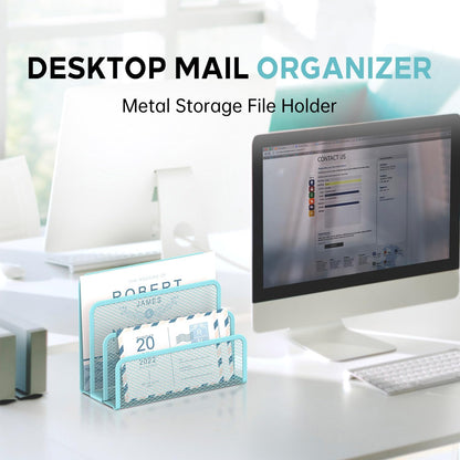 Mail Organizer for Desk, Mesh Metal Mail Holder Countertop with 3-Slot, Letter Sorter File Holder, Office Envelope Organizer for Mails (Black), 1