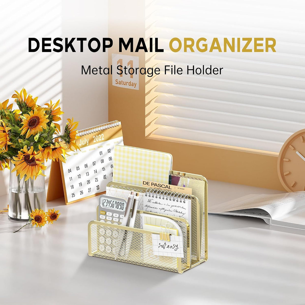 Mail Organizer for Desk, Mesh Metal Mail Holder Countertop with 3-Slot, Letter Sorter File Holder, Office Envelope Organizer for Mails (Black), 1