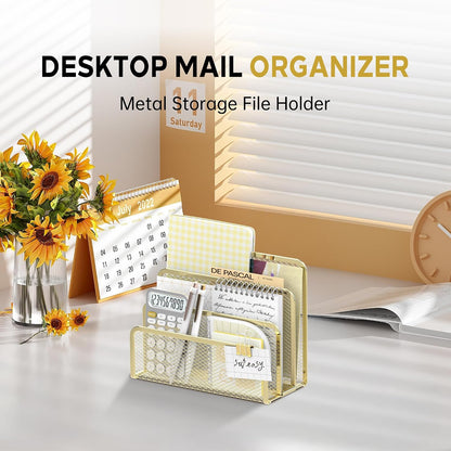 Mail Organizer for Desk, Mesh Metal Mail Holder Countertop with 3-Slot, Letter Sorter File Holder, Office Envelope Organizer for Mails (Black), 1