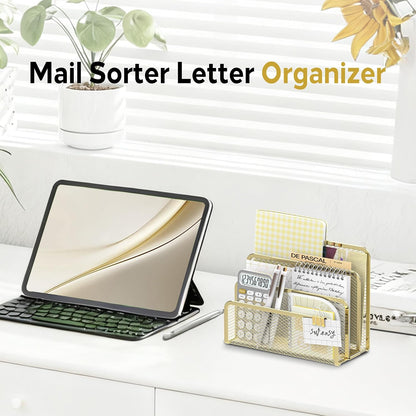 Mail Organizer for Desk, Mesh Metal Mail Holder Countertop with 3-Slot, Letter Sorter File Holder, Office Envelope Organizer for Mails (Black), 1