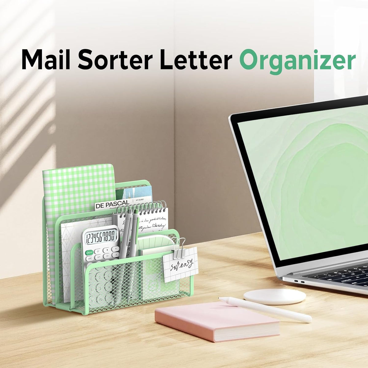 Mail Organizer for Desk, Mesh Metal Mail Holder Countertop with 3-Slot, Letter Sorter File Holder, Office Envelope Organizer for Mails (Black), 1